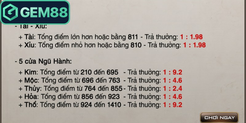 Keno Ngũ Hành Gem88 - Dự Đoán Số Nhận Thưởng Hấp Dẫn 2 Tỷ lệ trả thưởng hấp dẫn