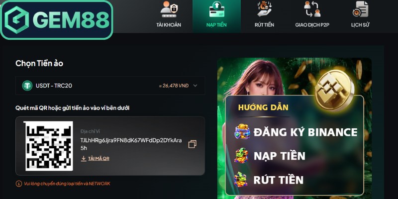 Nạp tiền Gem88 - Hướng Dẫn Thực Hiện Trên Từng Hình Thức 2 Gửi tiền vào tài khoản qua crypto