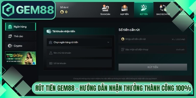 Rút Tiền Gem88 1 Rút Tiền Gem88 - Hướng Dẫn Nhận Thưởng Thành Công 100%